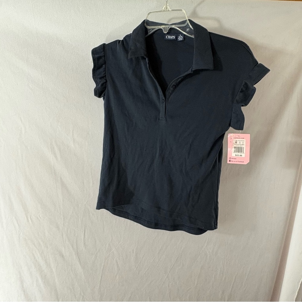 Chaps Dark Blue Polo with Ruffle Detail